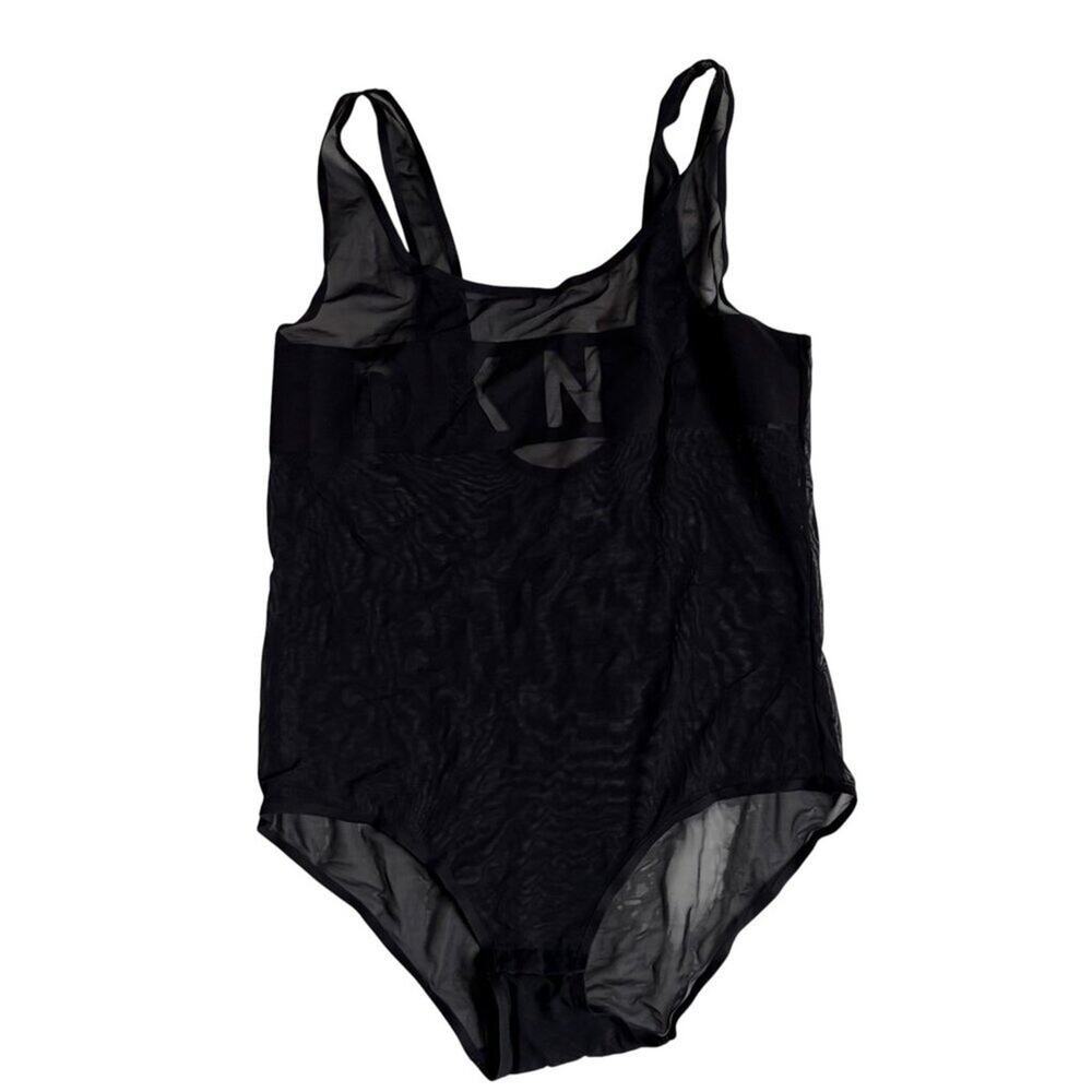 DKNY Mesh Logo Band Sheer Bodysuit (Black) - Size Large